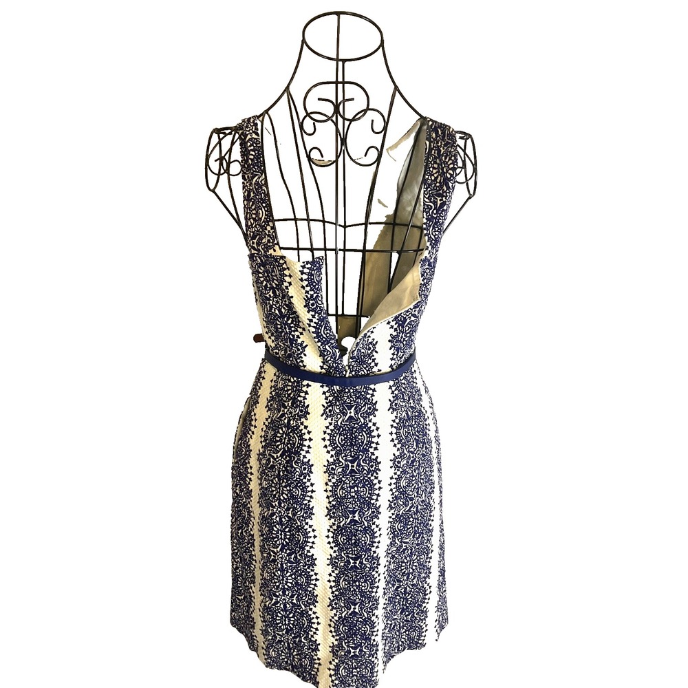 The Limited Women's Navy White Embroidered Sleeveless Belted Dress Size XS/S - Picture 4 of 12